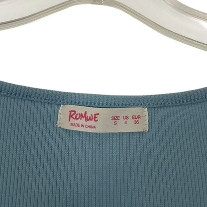 Romwe Blue Ribbed Tie Front Cropped Short Sleeve V-Neck Top