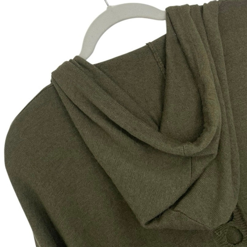 Stitches & Stripes Olive Green Cutout Knit Hooded Sweater
