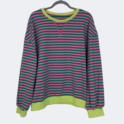 Vibrant Pink & Green Striped Sweatshirt