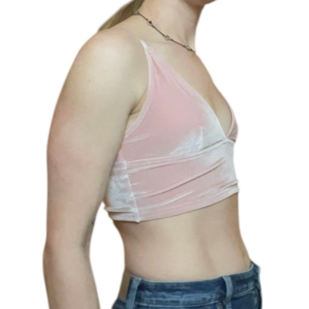 Divided by H&M Pink Crushed Velvet Cropped Plunge V-Neck Tank Top