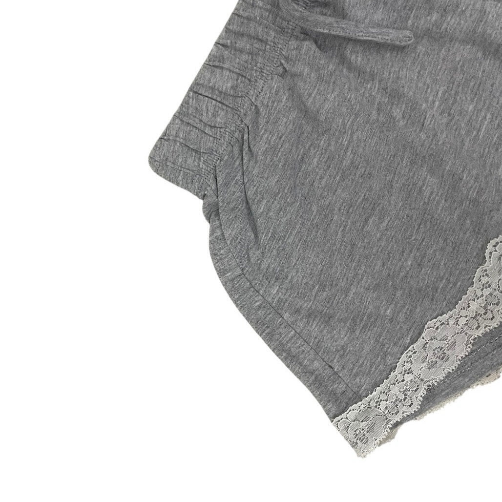 Grey & White Lace Trim Casual Lounge Mini Shorts