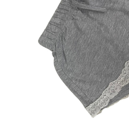 Grey & White Lace Trim Casual Lounge Mini Shorts