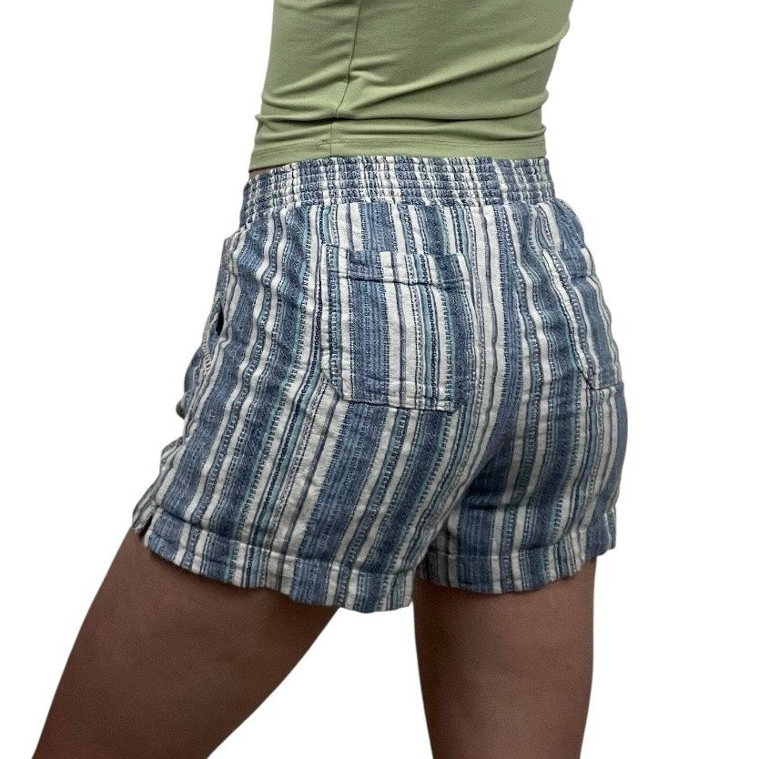 Briggs Blue & White Striped Boho Casual Mini Shorts