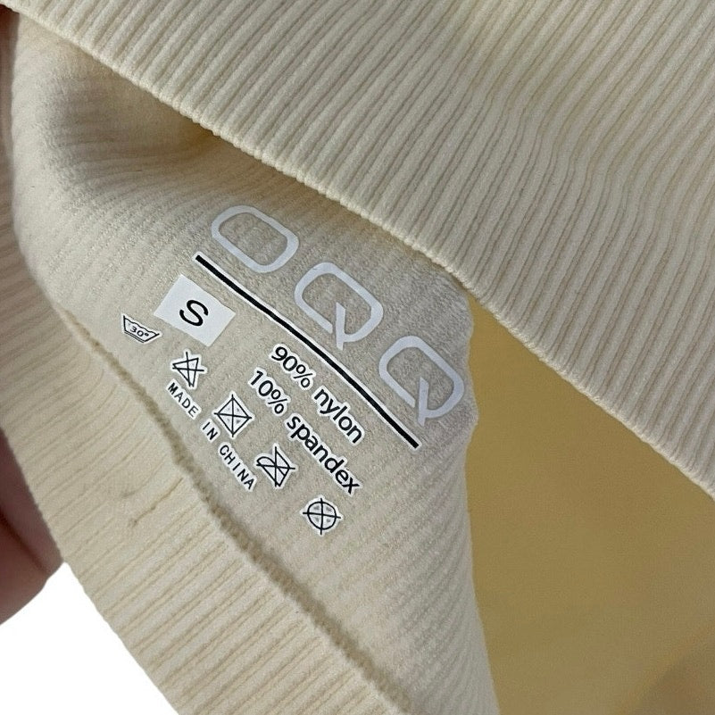 OQQ Cream Ribbed Cropped Tank Top