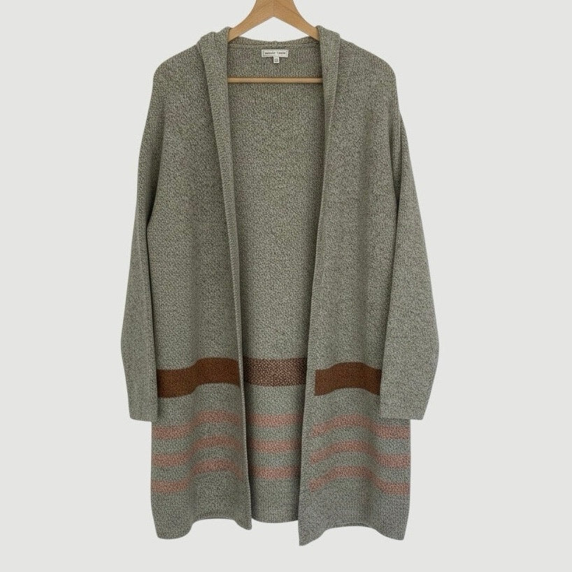 Emory Park Neutral Striped Hooded Knit Cardigan Sweater