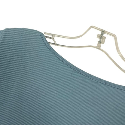 Romwe Blue Ribbed Tie Front Cropped Short Sleeve V-Neck Top