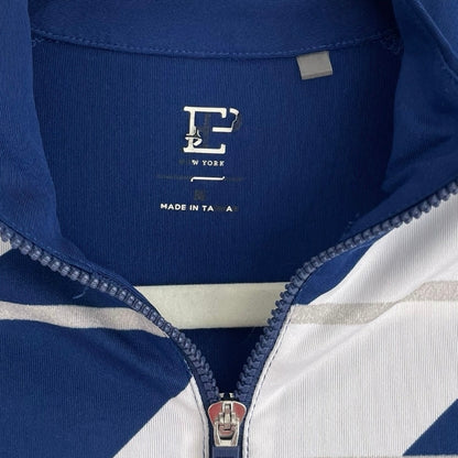 EP New York Navy Blue & White Striped Quarter Zip Active Short Sleeve Polo Shirt