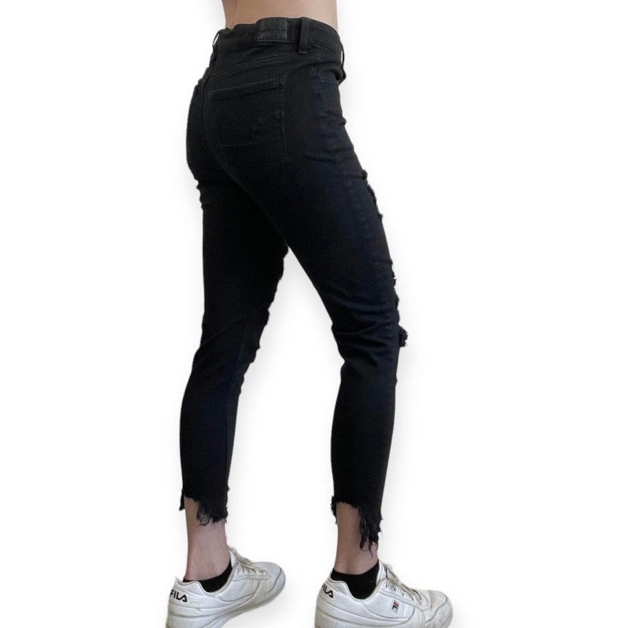 American Eagle Black Distressed Next Level Stretch Hi-Rise Jegging Crop Jeans