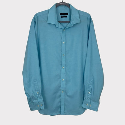 Tommy Hilfiger Mens TH Flex Stretch Blue Long Sleeve Button Down Dress Shirt