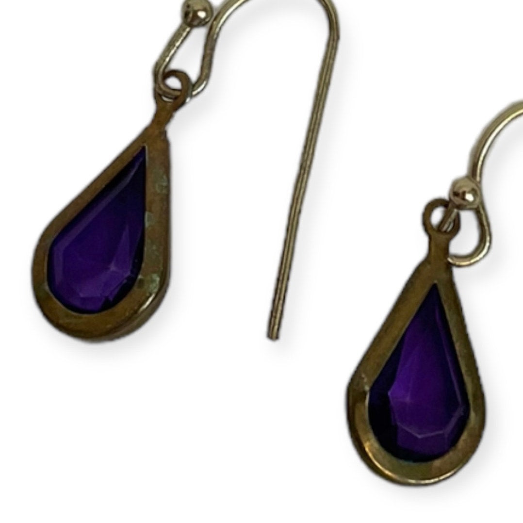 Purple Gemstone Gold Dangling Earrings