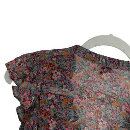 dmbm Sheer Floral V-Neck Ruffled Blouse