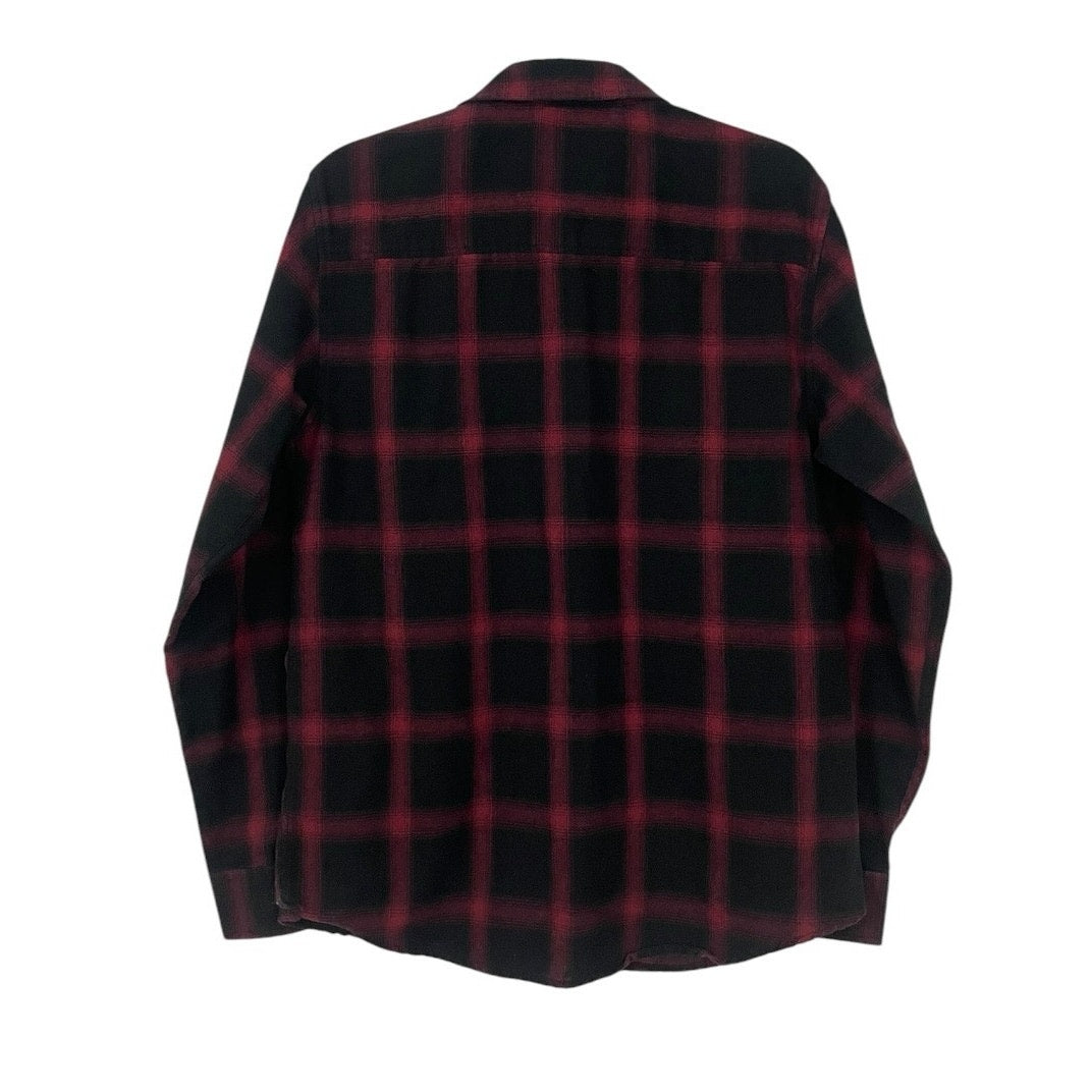 Shouthouse Mens Red & Black Plaid Long Sleeve Button Down Flannel Shirt