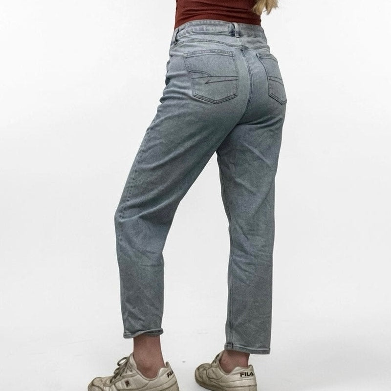 American Eagle Light Wash Stretch Mom Straight Leg High Rise Jeans