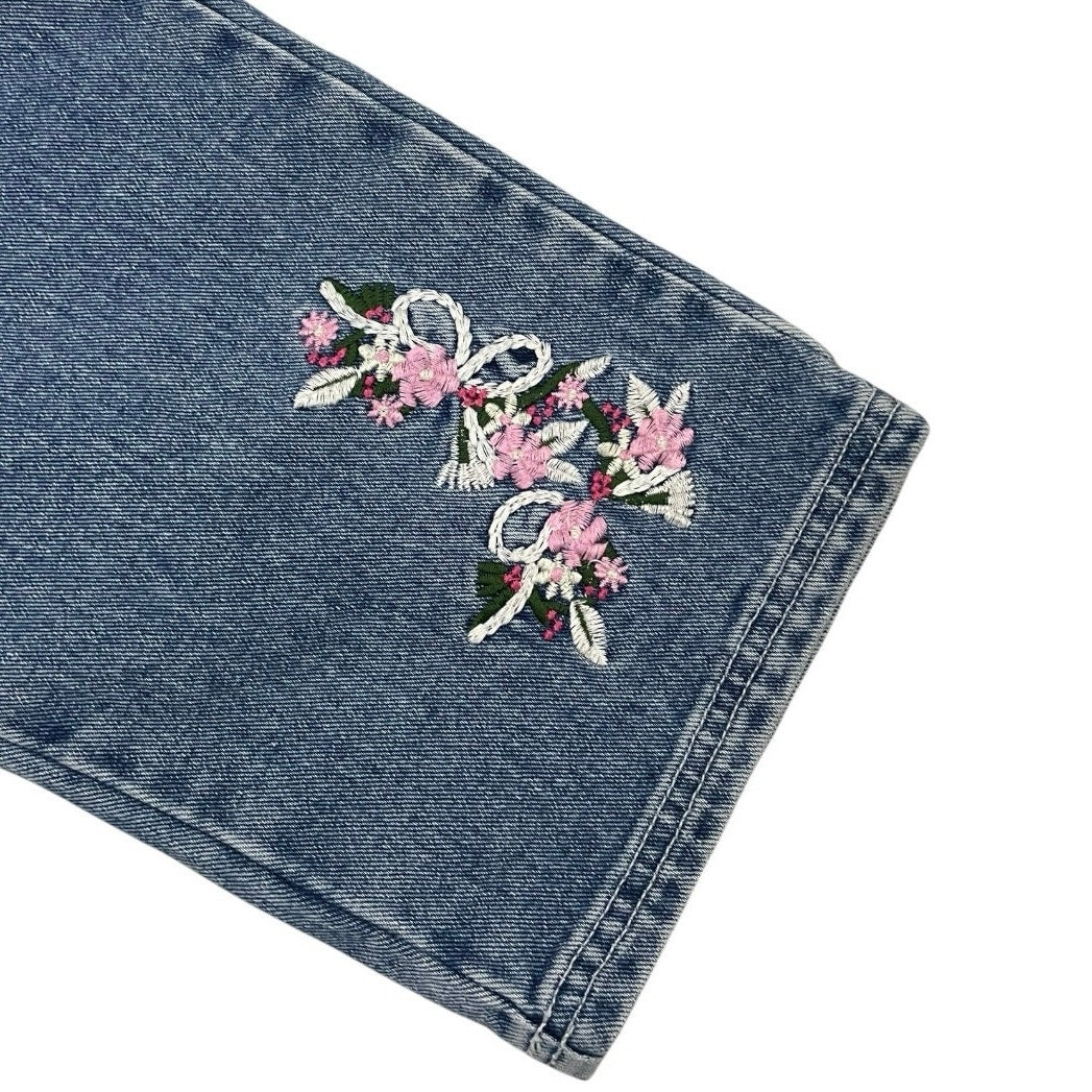 R.V.T Vintage Floral Embroidered Ankle Cropped Jeans