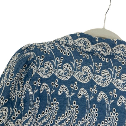 Zara Blue Boho Eyelet Embroidered Button Down Tunic Blouse