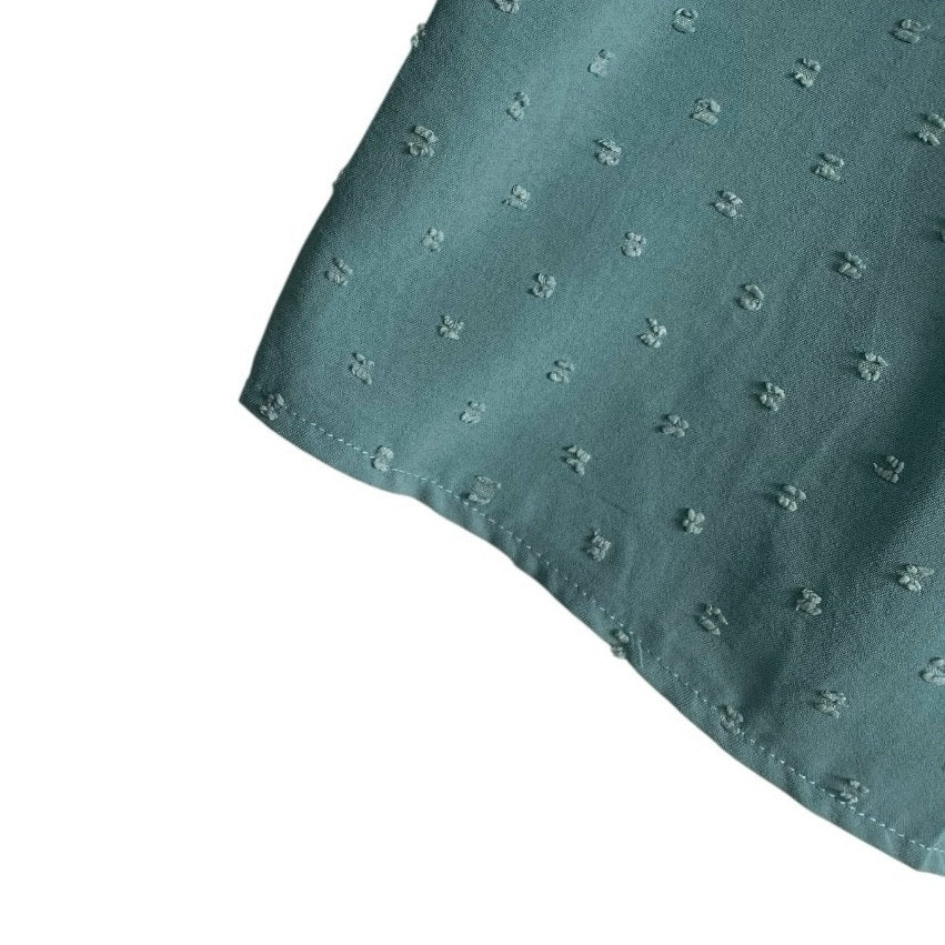 Sheer Teal Swiss Dot Short Sleeve Lace Trim Blouse