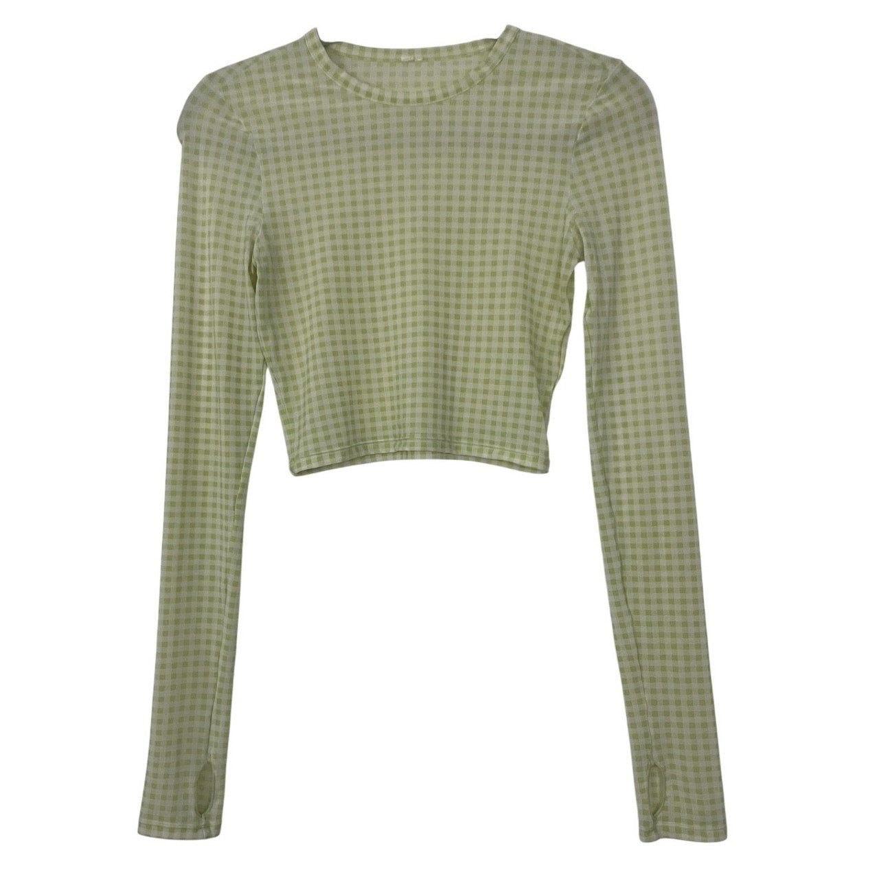 ALO Yoga Sheer Green Gingham Long Sleeve Cropped Top