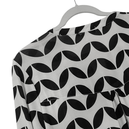Reborn Black & White Geometric Print 3/4 Sleeve Tunic Blouse