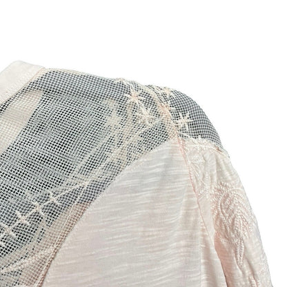 Free People Light Pink Mesh Embroidered Long Sleeve Blouse