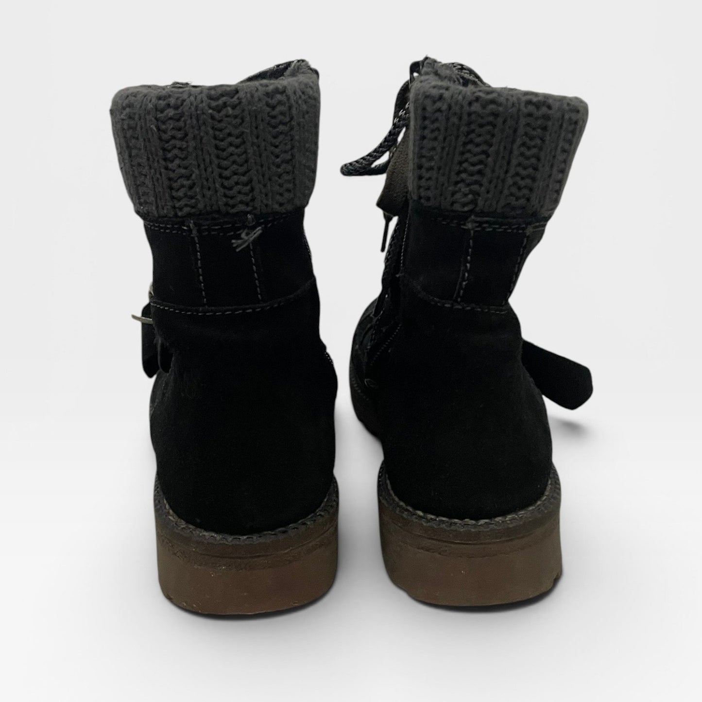Colony Black Suede Knit Cuff Lace Up Combat Ankle Boots