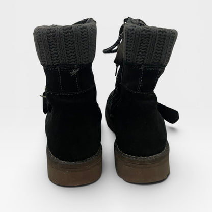 Colony Black Suede Knit Cuff Lace Up Combat Ankle Boots