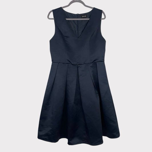Liza Luxe Silky Navy Blue A-Line V-Neck Mini Dress