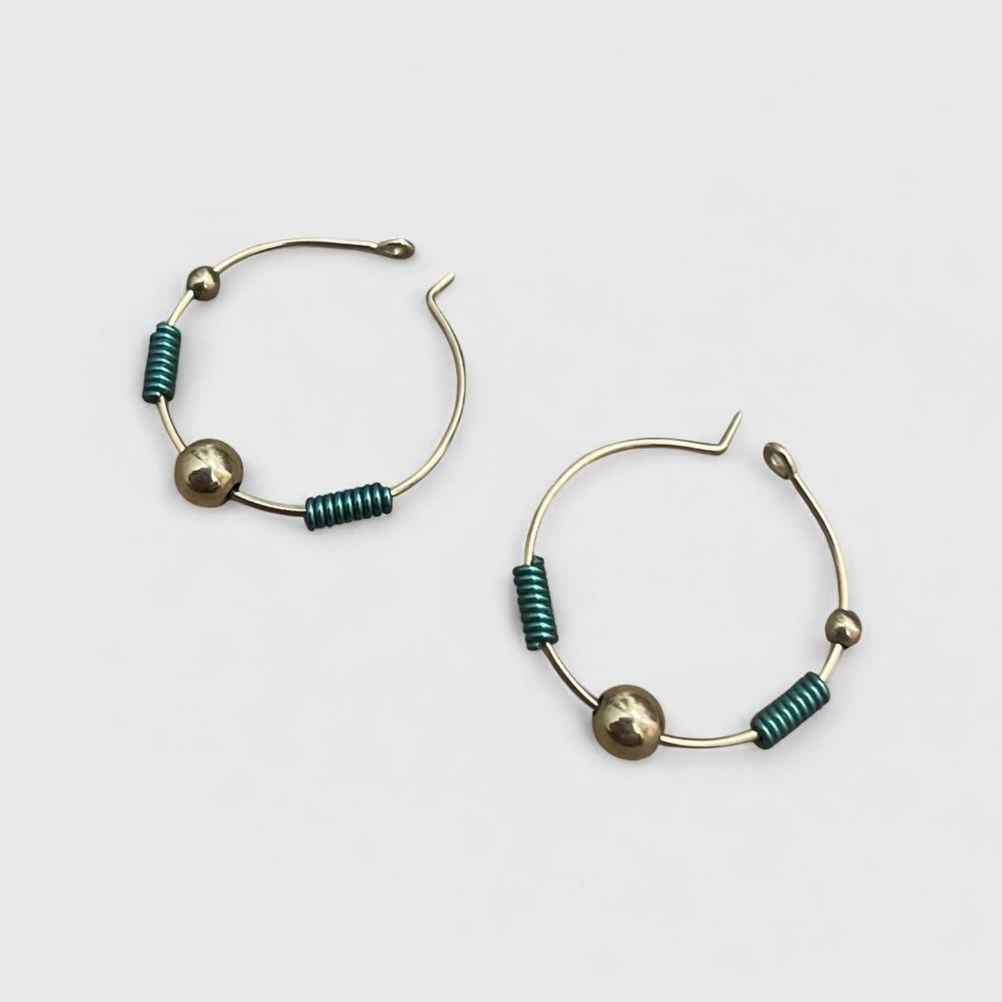 Vintage Gold & Green Beaded Hoop Earrings
