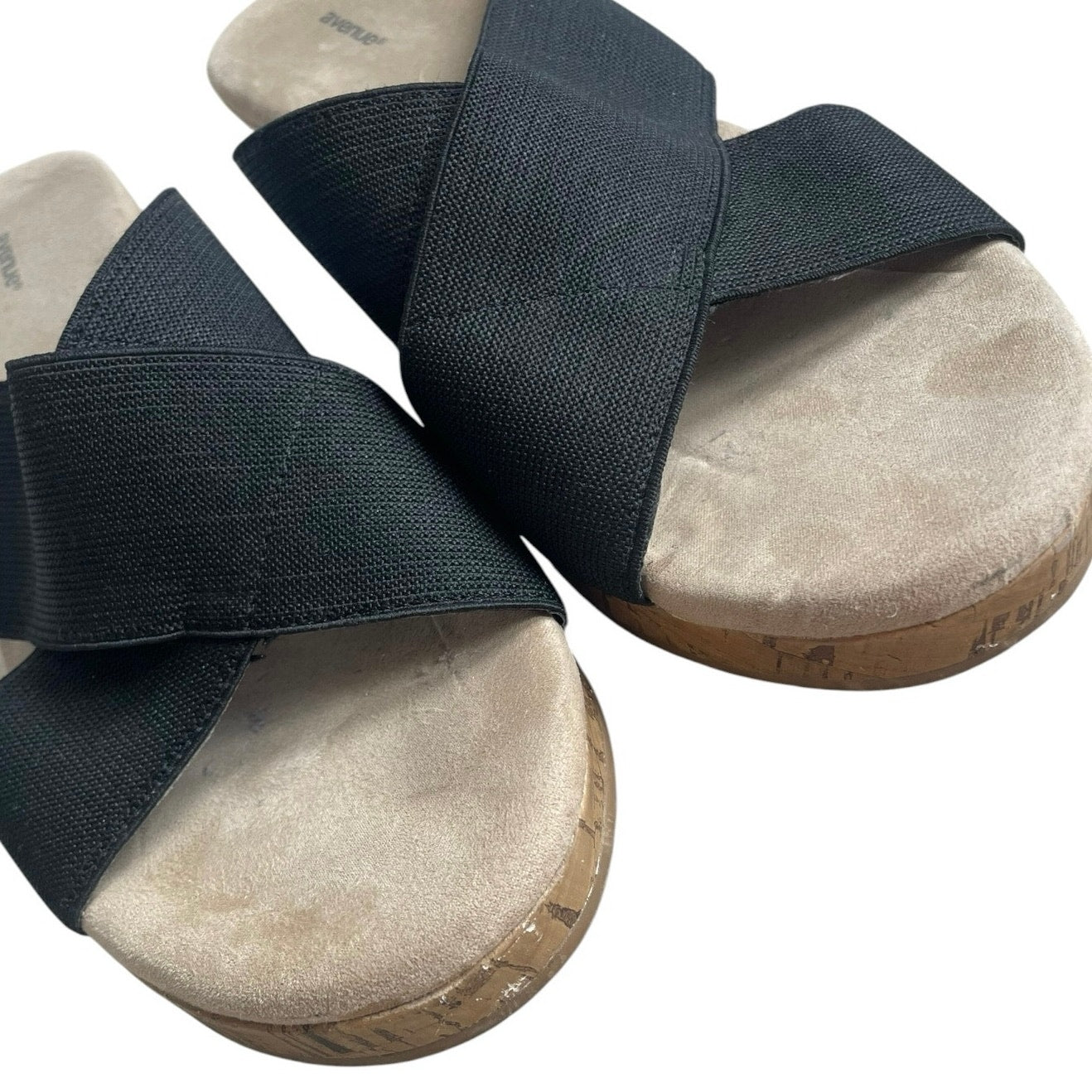 Avenue Black Elastic Strap Cork Wedge Sandals