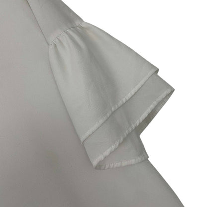 Belongsci Vintage Sheer White Bell Sleeve V-Neck Mini Dress