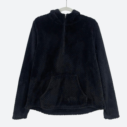 Kohl's Black Fluffy Quarter Zip Hoodie Sweatshirt