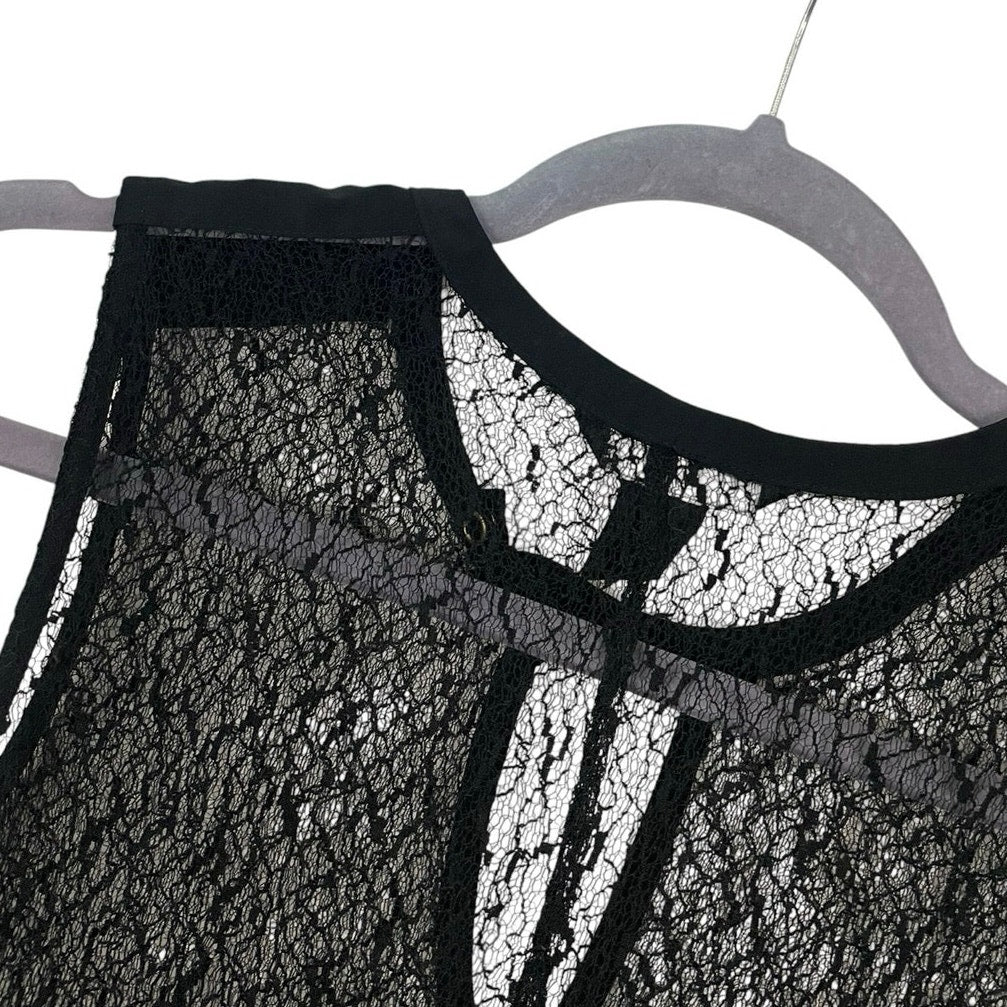 H&M Sheer Black Lace Keyhole Tank Top Blouse