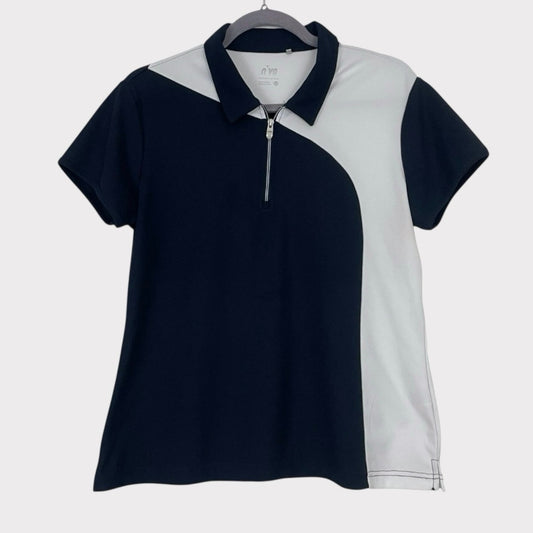 Nivo Sport Navy Blue & White Short Sleeve Active Quarter Zip Polo Golf Shirt