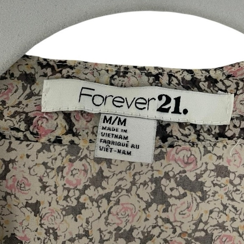 Forever 21 Sheer Floral Tie Back Button Down Blouse