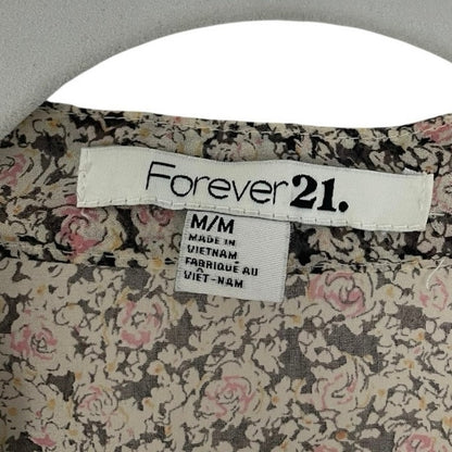 Forever 21 Sheer Floral Tie Back Button Down Blouse