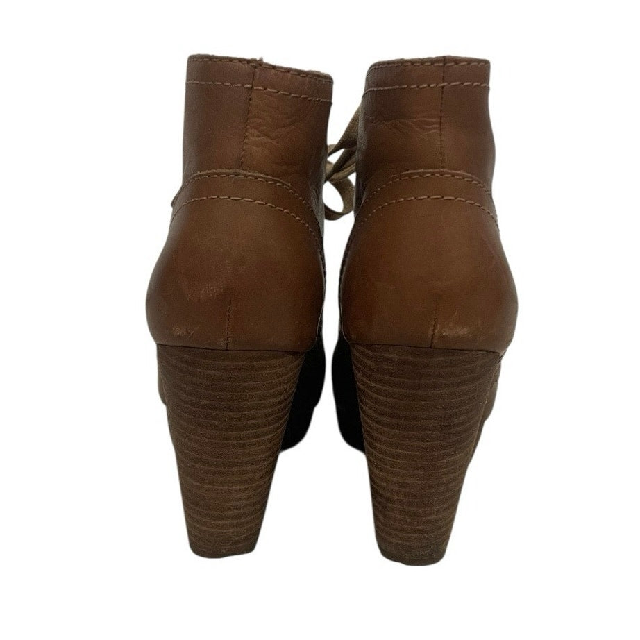 Lucky Brand Brown Leather Wedge Heeled Lace Up Ankle Booties