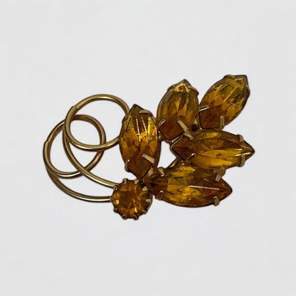 Gold Vintage Autumn Leaf Pendant Orange Gemstone Brooch Pin