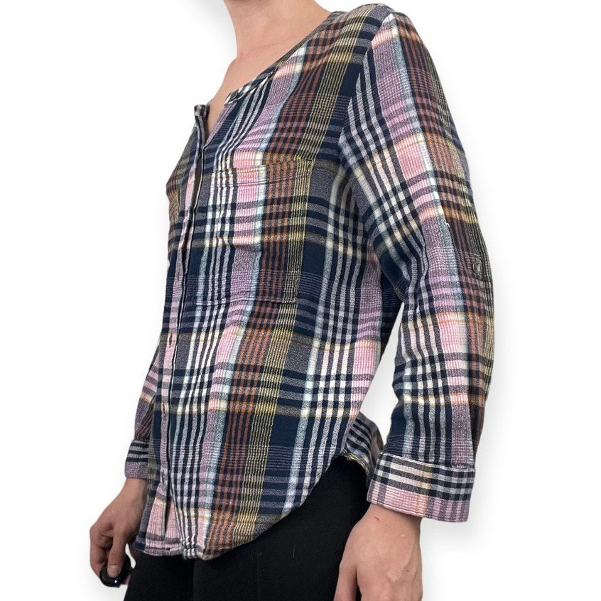 Caslon Soft Colorful Plaid Button Down Long Sleeve Top