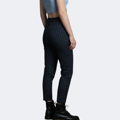 Nasty Gal Navy Blue & White Grid Check High Rise Cuffed Trousers