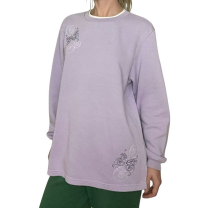 Blair Vintage Purple Butterfly Embroidered White Double Collar Sweatshirt