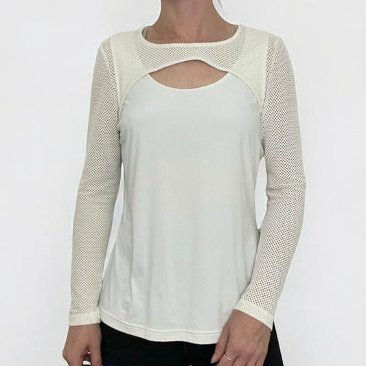 Doncaster White Cutout Mesh Long Sleeve Top