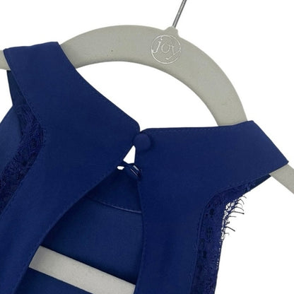 Lulu's Blue Lace Trim Open Back Halter Mini Dress