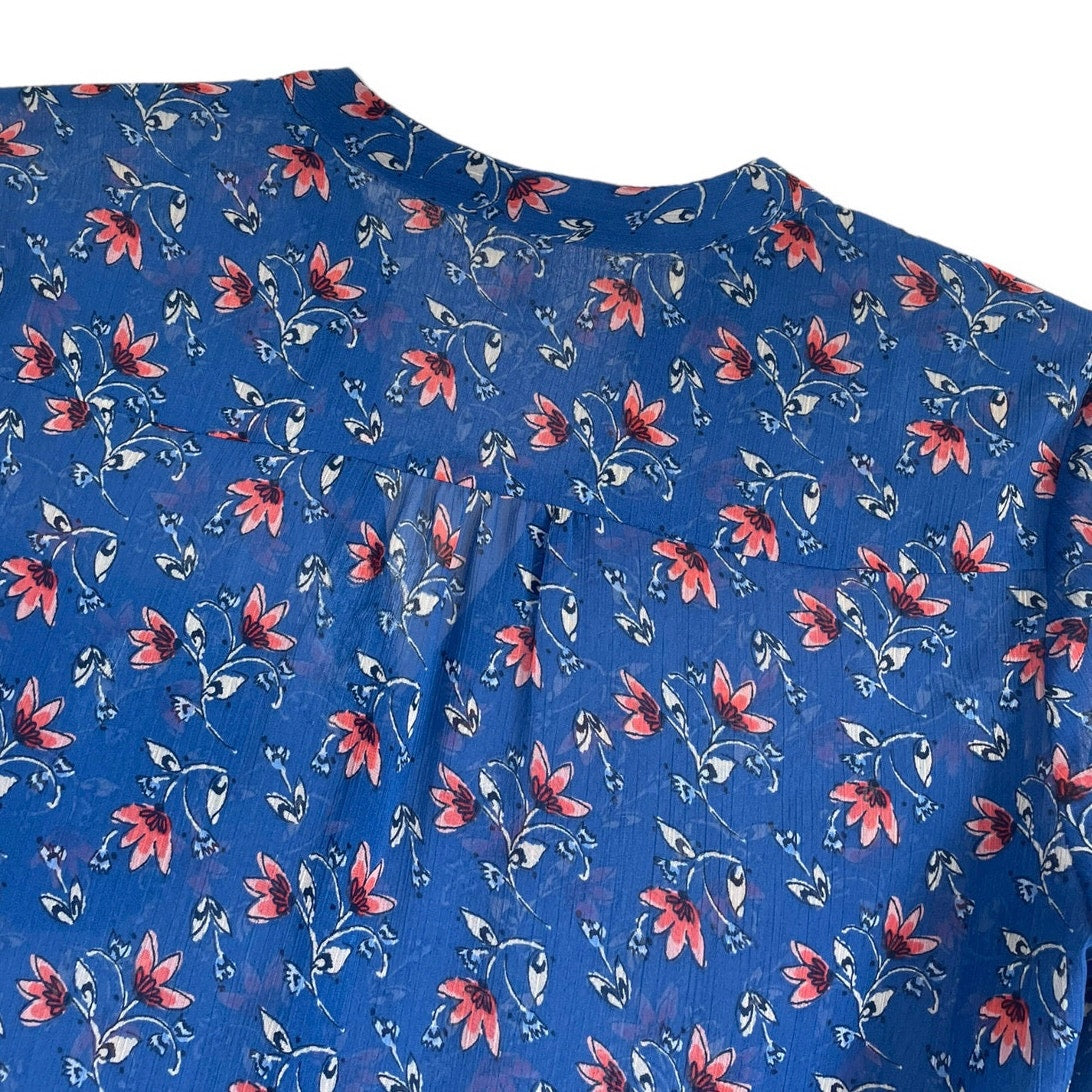 Kut From The Kloth Sheer Blue Floral Long Sleeve Button Down Blouse