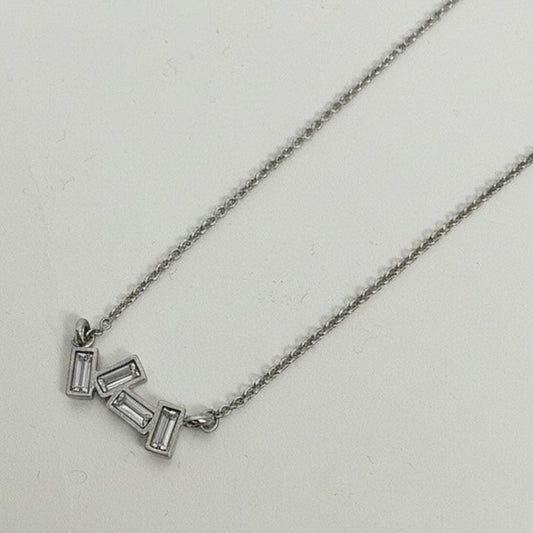 Silver Baguette Bar Rectangular Stone Geometric Chain Necklace