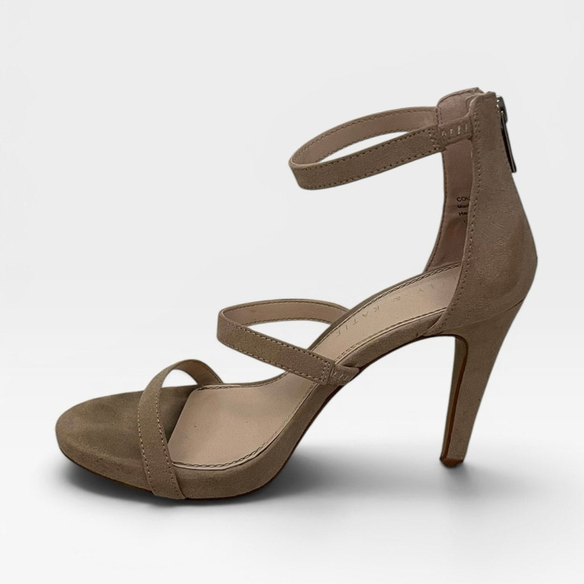Kelly & Katie Courtnee Taupe Faux Suede Strappy Stiletto Heels