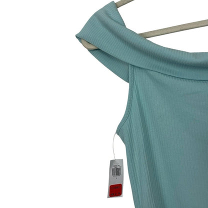 NWT Old Navy Blue Off the Shoulder Foldover Ribbed Blouse