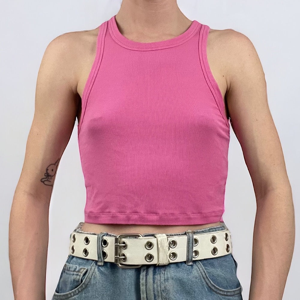 Sun deh by Sunday Best Bright Pink Cropped Ribbed Tank Top