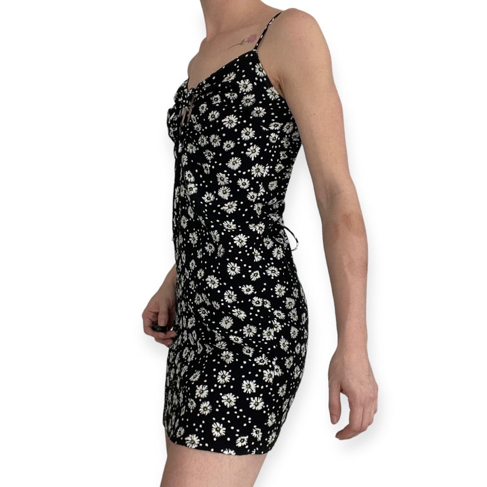 Skylar + Madison Black and White Floral Open Back Bodycon Mini Dress