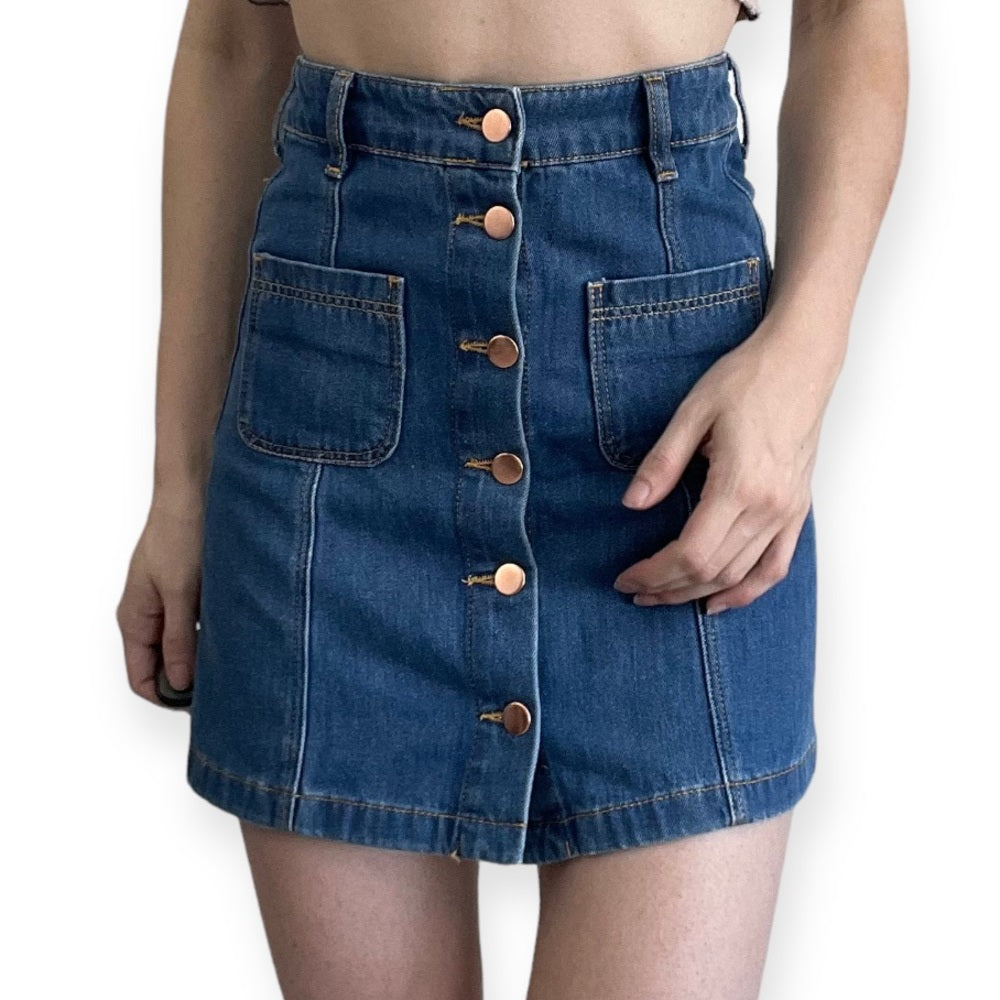 Divided Button Down Denim Mini Skirt