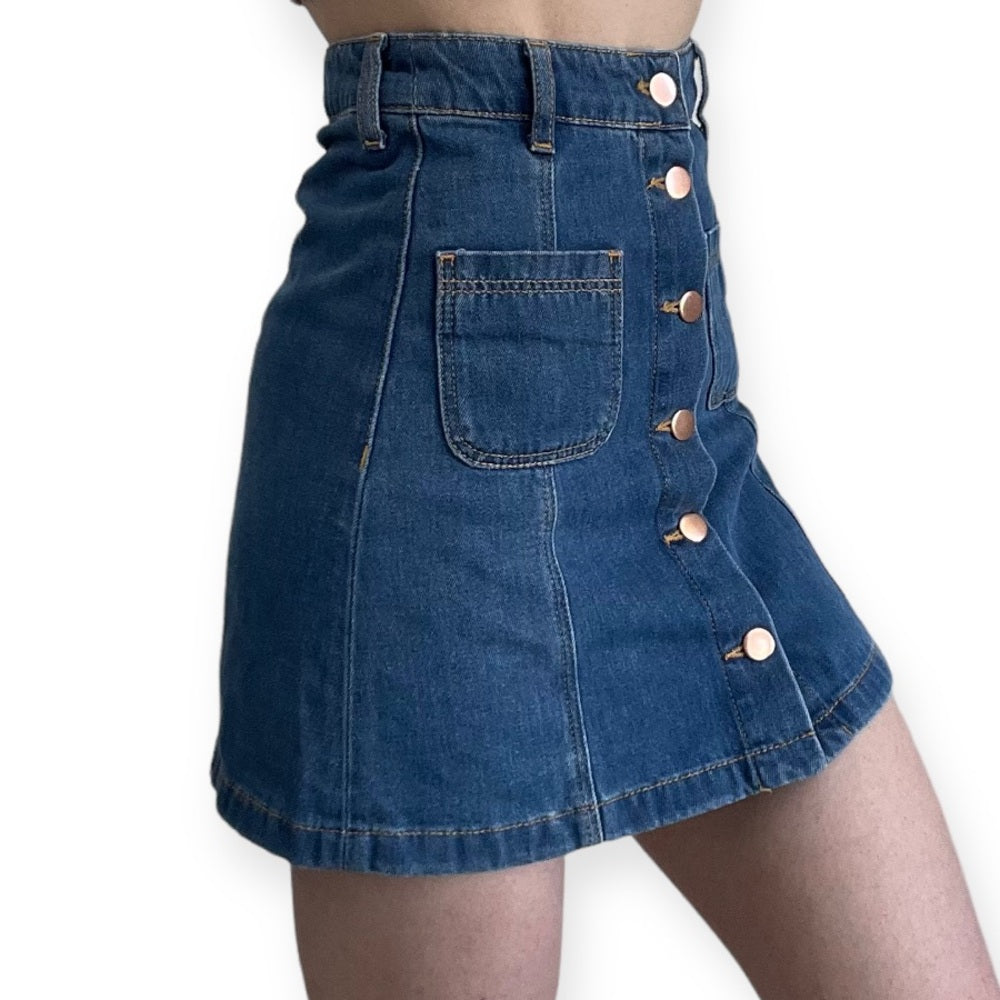 Divided Button Down Denim Mini Skirt