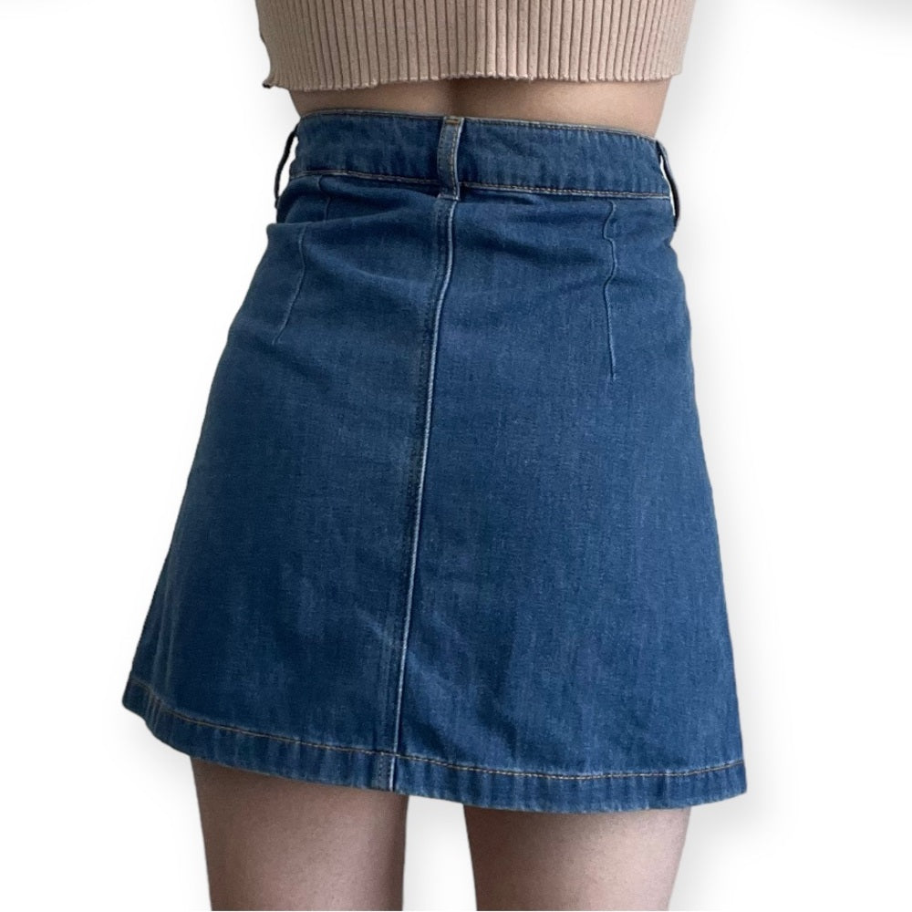 Divided Button Down Denim Mini Skirt